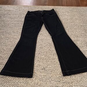 Hudson Jeans Black Flared Wide-Leg Jeans with Contrast Stitching